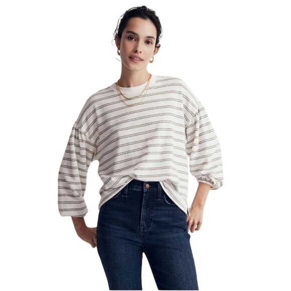 Madewell Striped Puff Drop Shoulder Balloon Sleeve Striped Top 2022 Size M - Picture 4 of 14